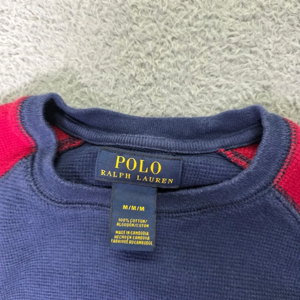Polo Ralph Lauren Mens M L Waffle Knit Thermal Shirts Grey Navy Red 2pk Bundle
